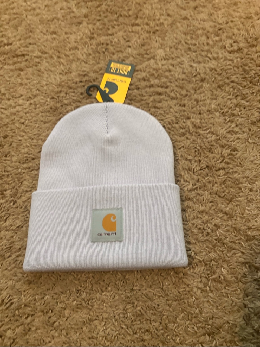 Carhartt White Fold-Over Cuffed Beanie with Logo Patch